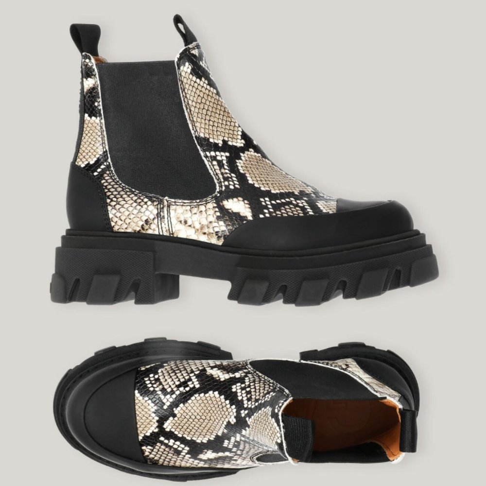 NWT Ganni Embossed Snake Low Chelsea Boot